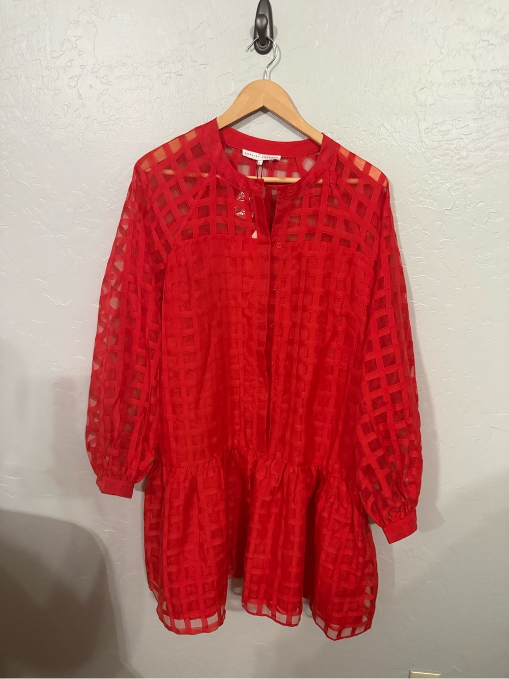 English Factory Red Sheer Check Peplum Dress
